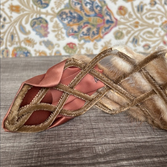 Vintage Mink Headband with Mauve/Brown Satin Lattice/Cage Design Church Plays - Picture 5 of 16